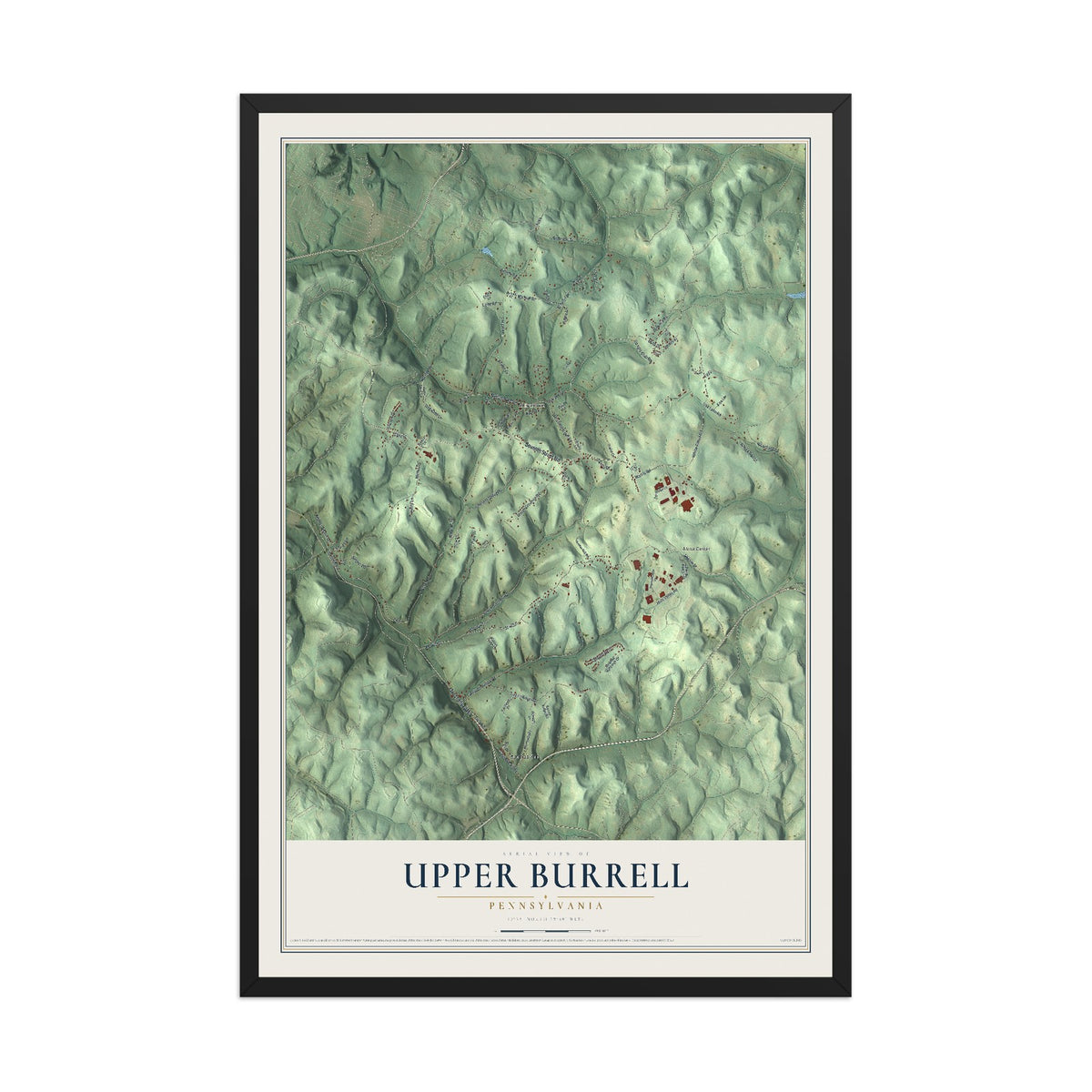 Map of Upper Burrell, Pennsylvania, 12 x 18 inch print in a black wood frame