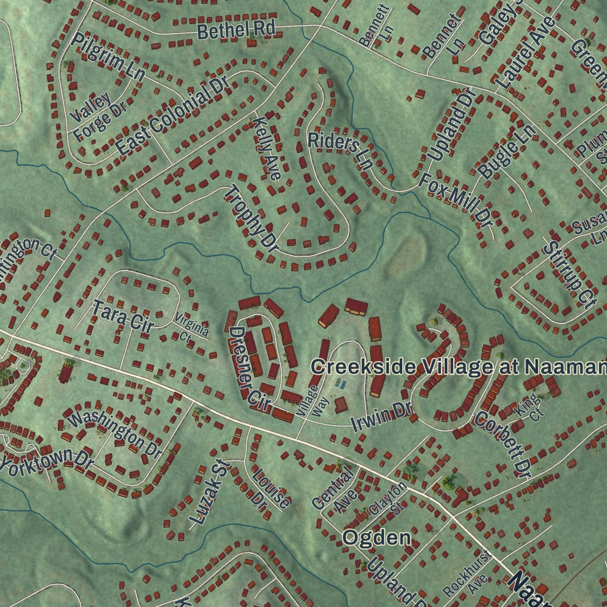 Close-up of the map of Upper Chichester, Pennsylvania print showing street and building detail