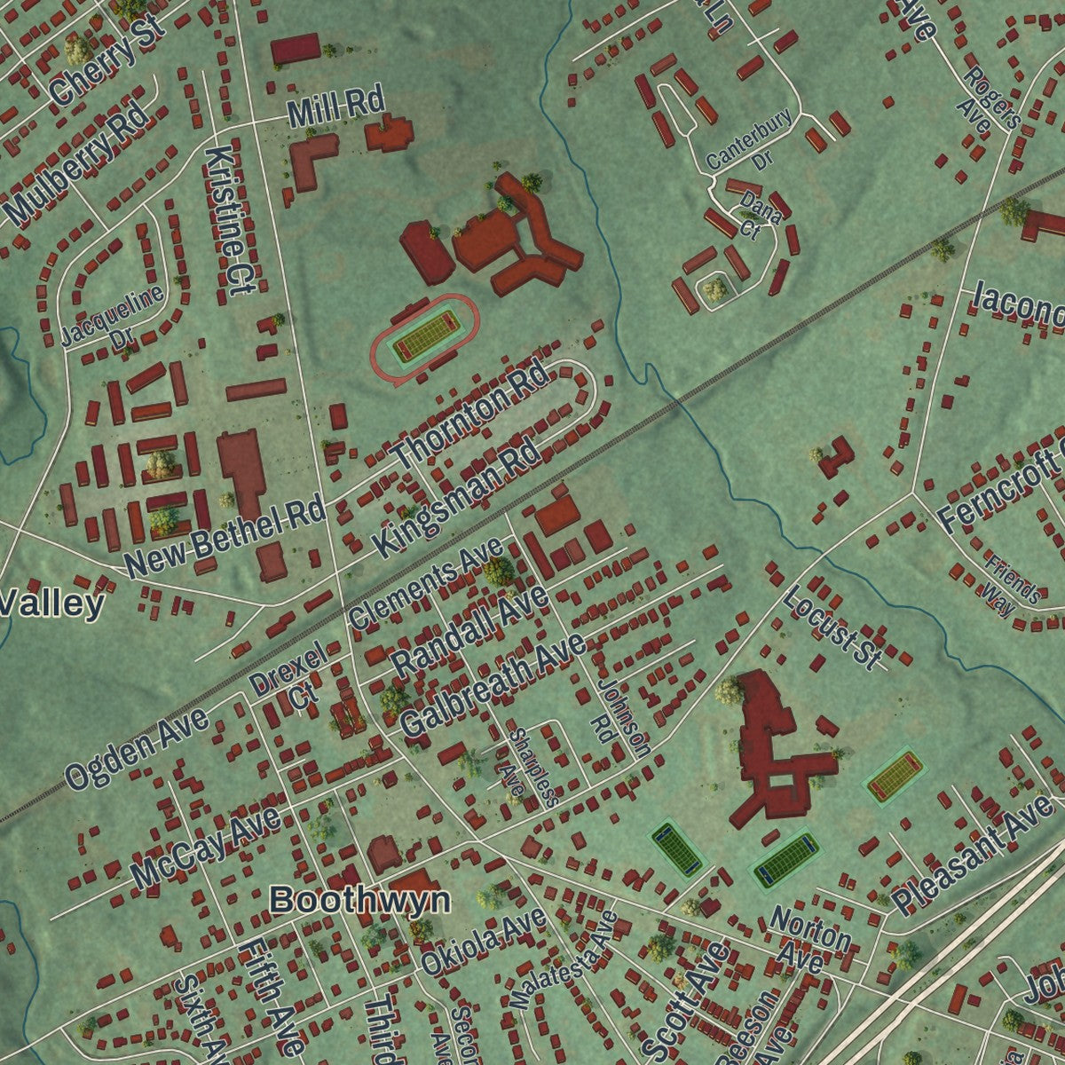 Second close-up of the map of Upper Chichester, Pennsylvania print showing more streets and buildings