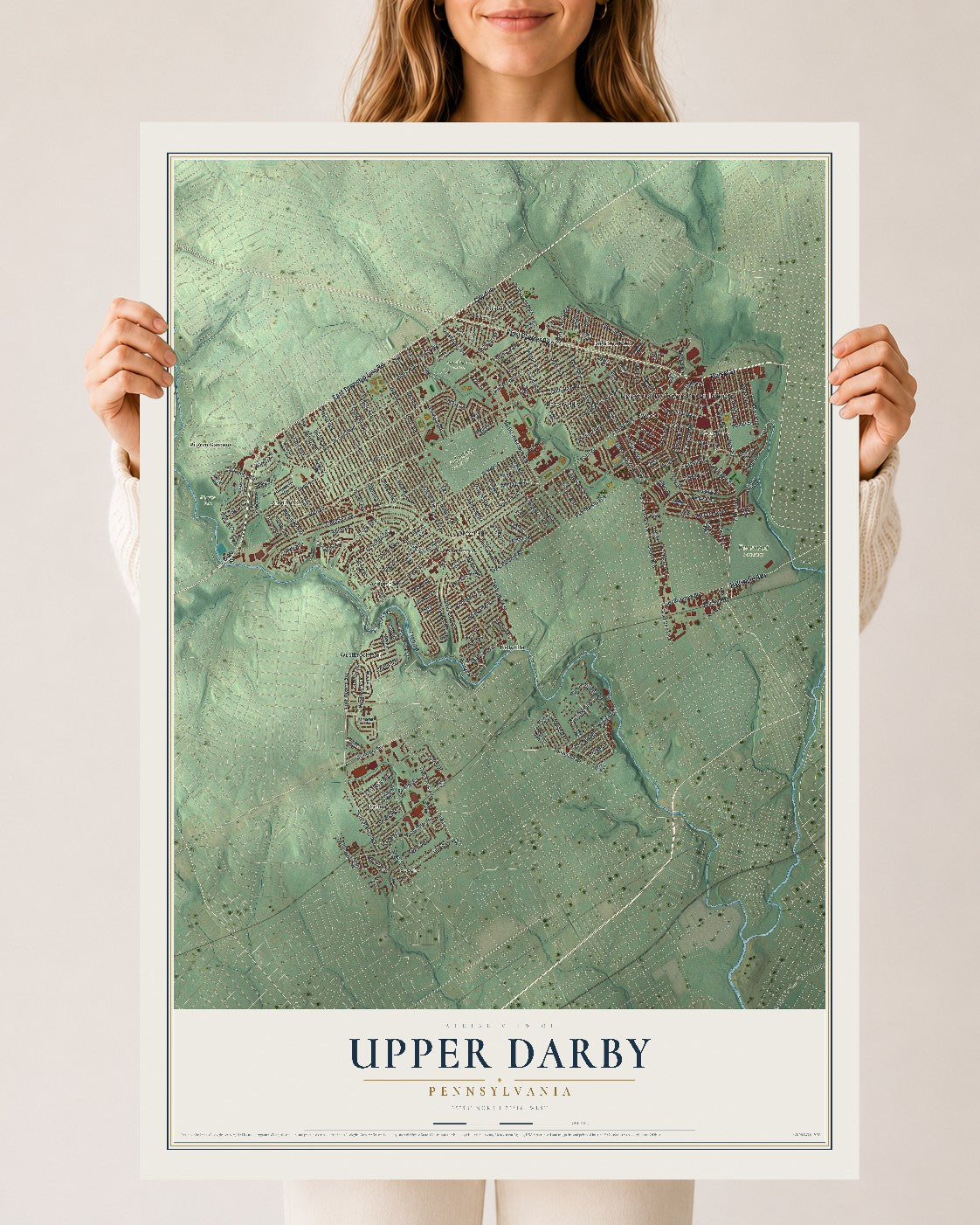 Map of Upper Darby, Pennsylvania, 24 x 36 inch unframed archival matte print
