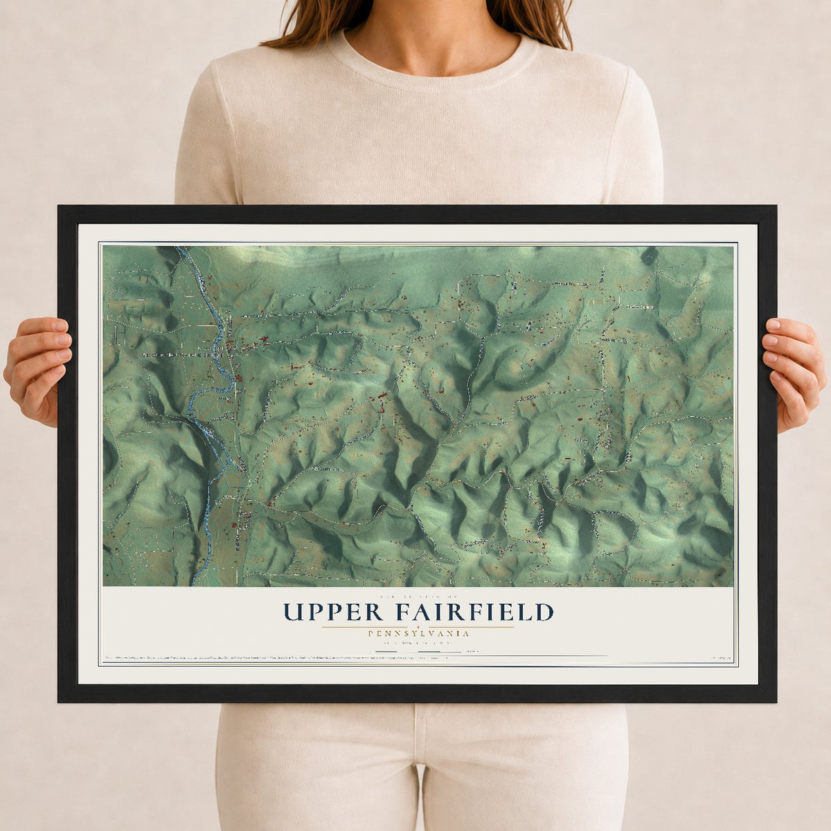 Map of Upper Fairfield, Pennsylvania, 12 x 18 inch print in a black wood frame