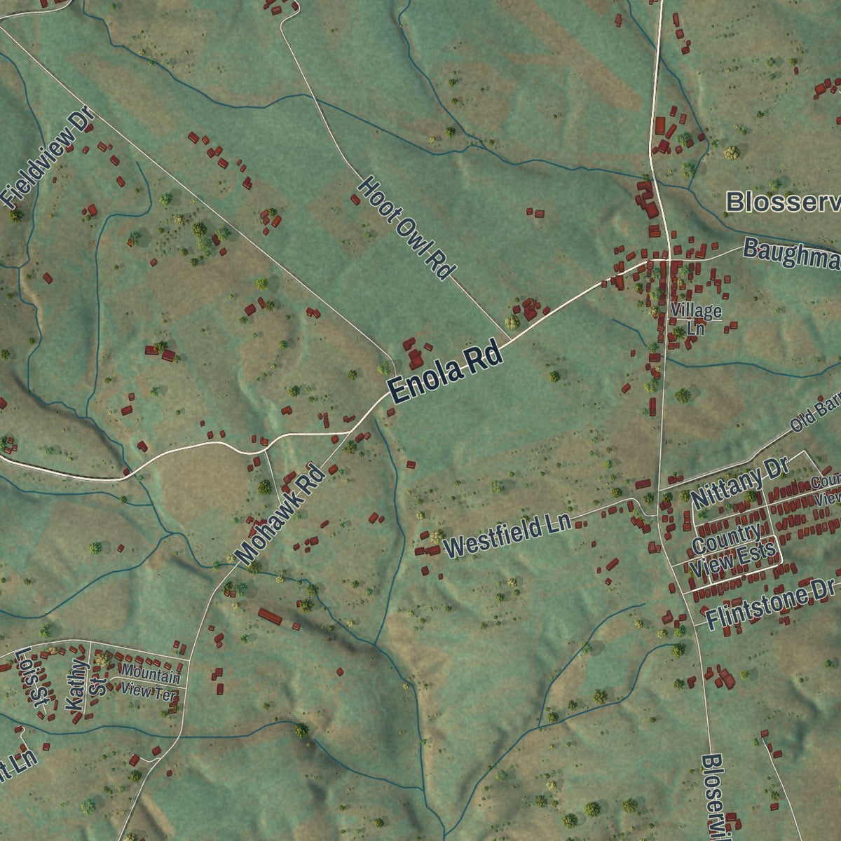 Close-up of the map of Upper Frankford, Pennsylvania print showing street and building detail