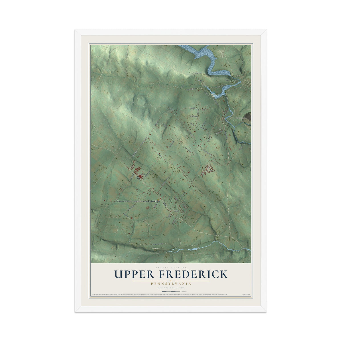 Map of Upper Frederick, Pennsylvania, 12 x 18 inch print in a white wood frame