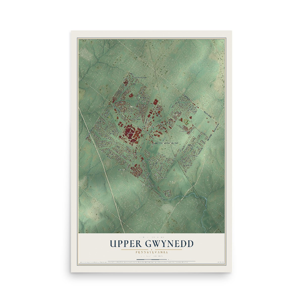 Map of Upper Gwynedd, Pennsylvania, 12 x 18 inch unframed archival matte print