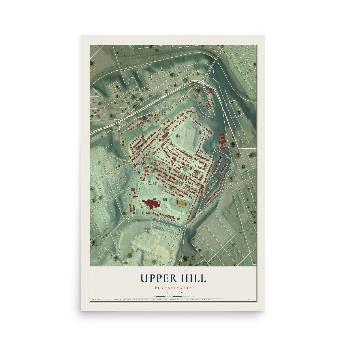 Map of Upper Hill, Pennsylvania, 12 x 18 inch unframed archival matte print