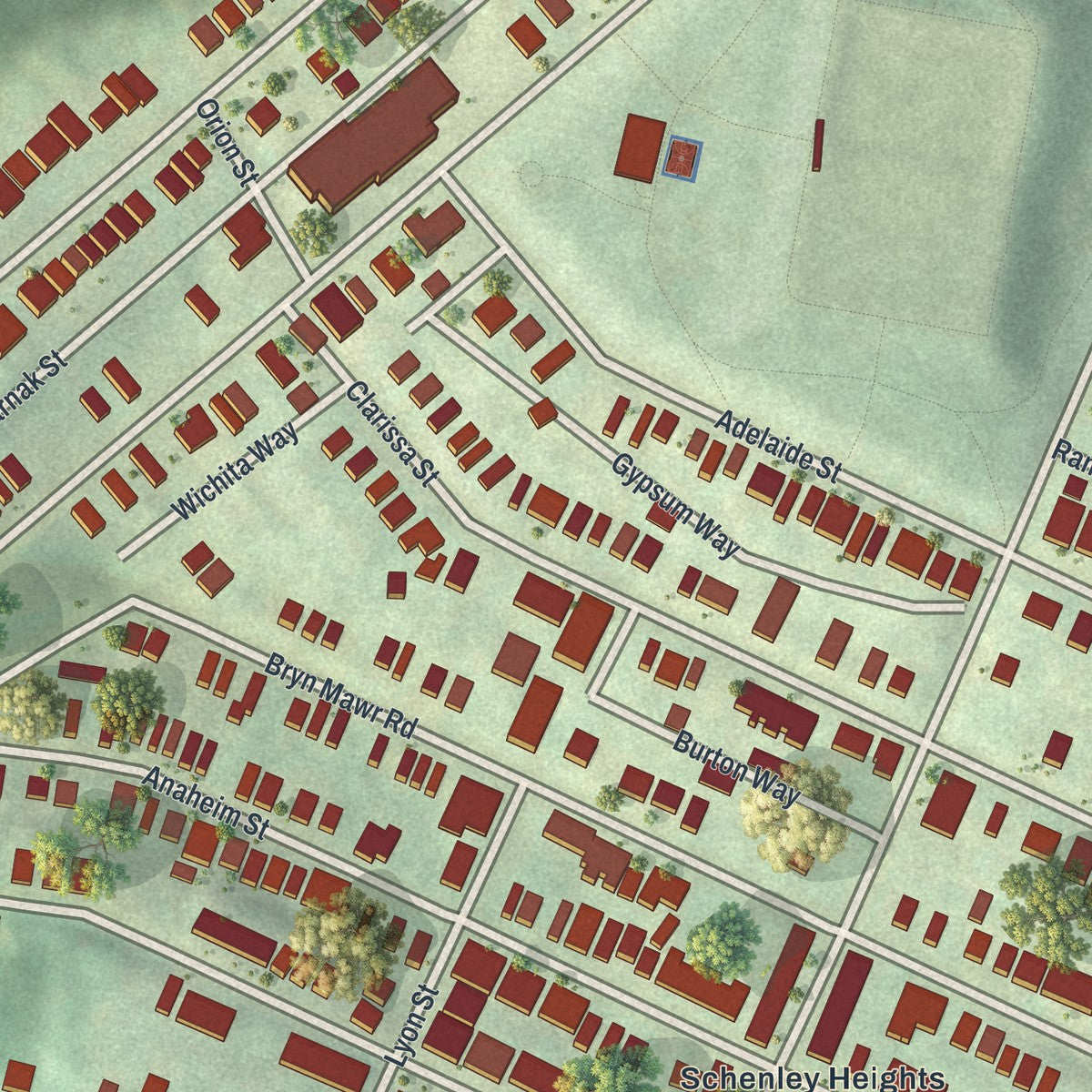 Close-up of the map of Upper Hill, Pennsylvania print showing street and building detail