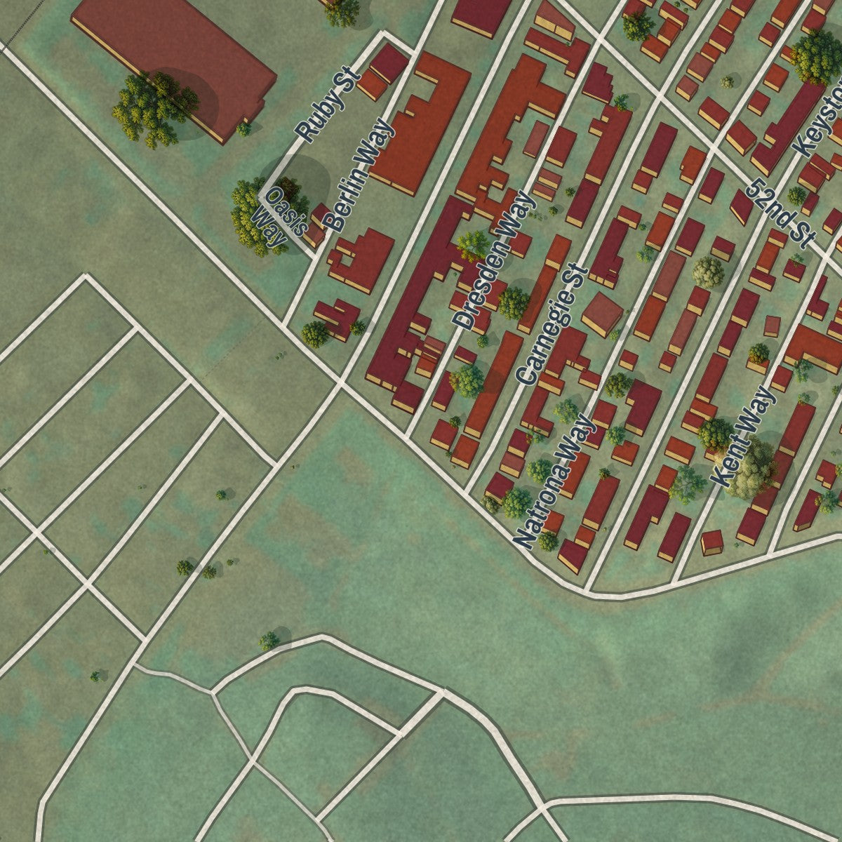 Second close-up of the map of Upper Lawrenceville, Pennsylvania print showing more streets and buildings