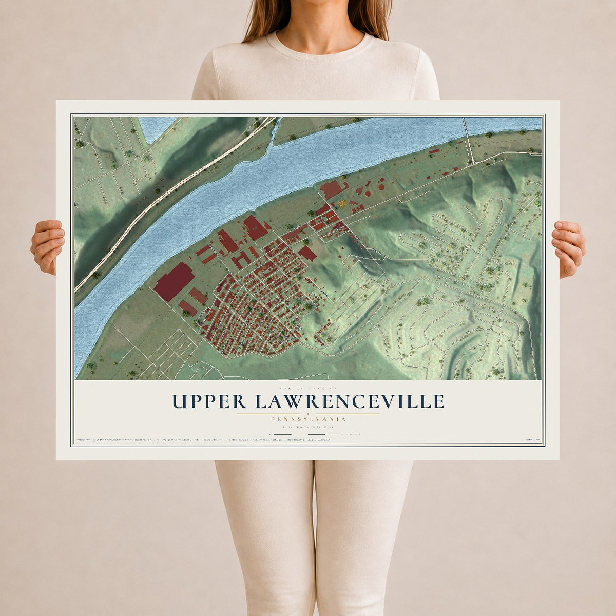 Map of Upper Lawrenceville, Pennsylvania, 24 x 36 inch unframed archival matte print