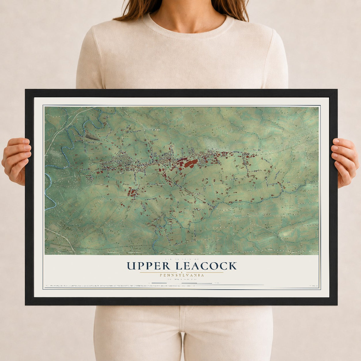 Map of Upper Leacock, Pennsylvania, 12 x 18 inch print in a black wood frame