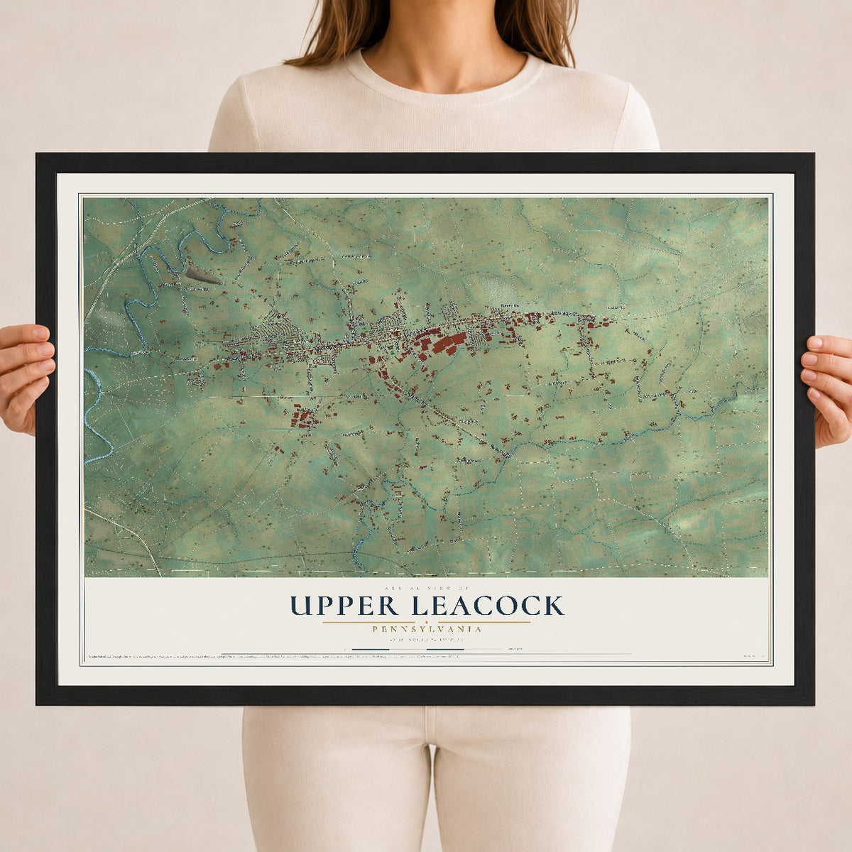 Map of Upper Leacock, Pennsylvania, 18 x 24 inch print in a black wood frame