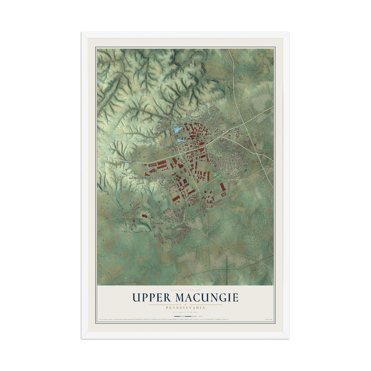 Map of Upper Macungie, Pennsylvania, 12 x 18 inch print in a white wood frame