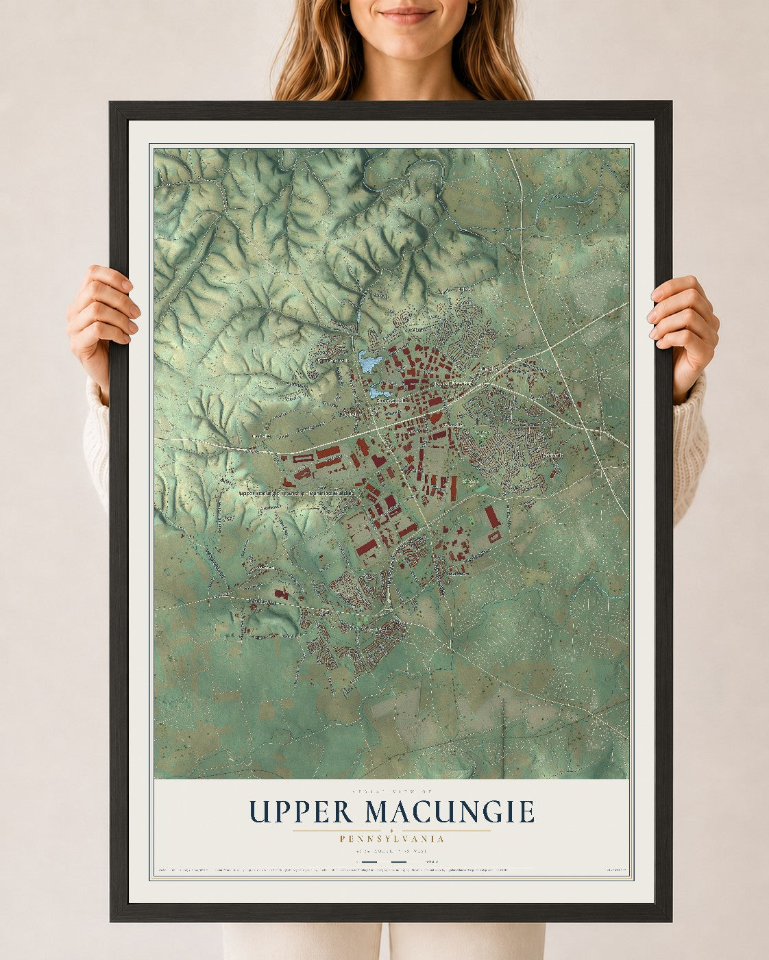 Map of Upper Macungie, Pennsylvania, 24 x 36 inch print in a black wood frame