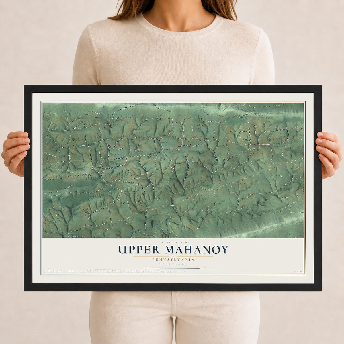 Map of Upper Mahanoy, Pennsylvania, 12 x 18 inch print in a black wood frame