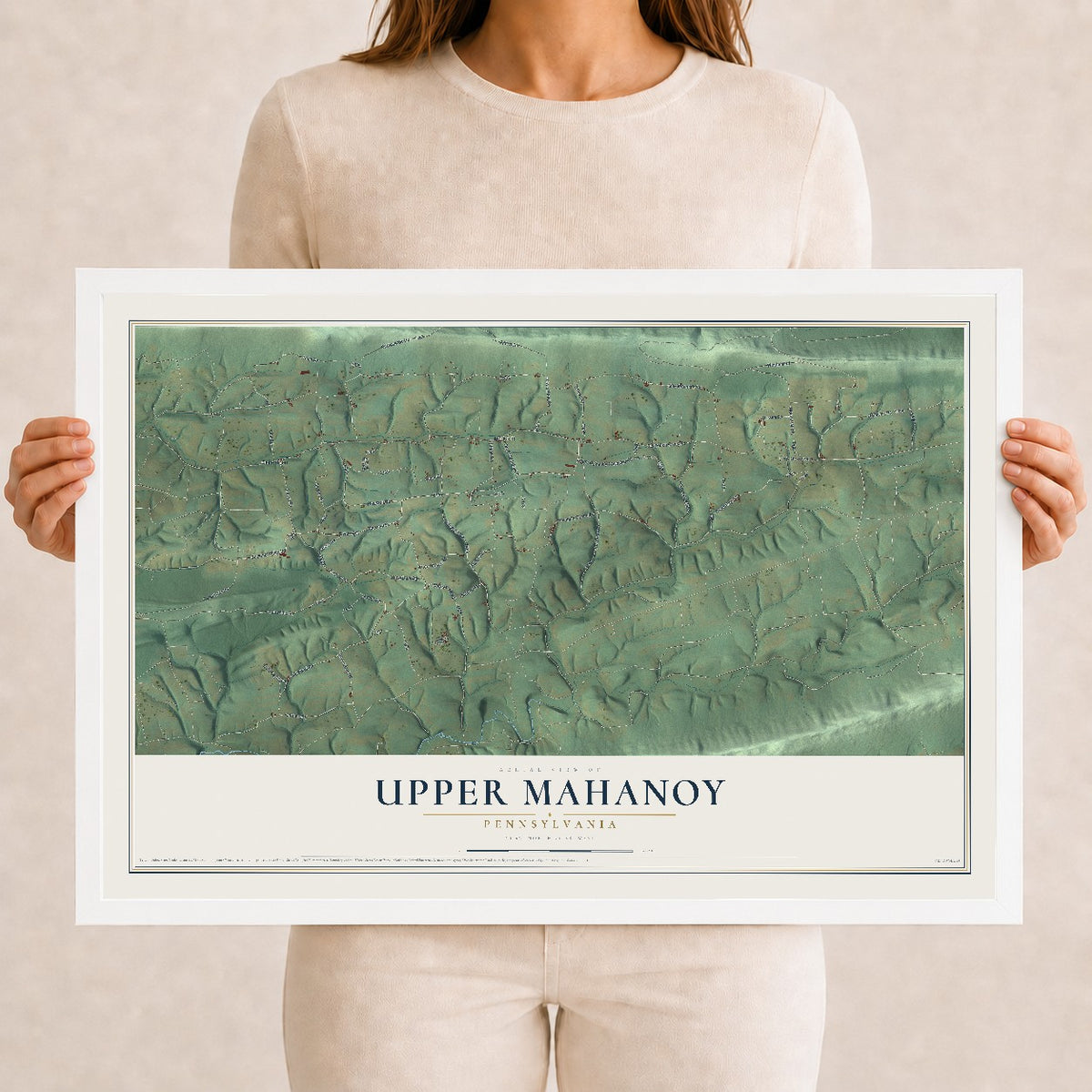 Map of Upper Mahanoy, Pennsylvania, 12 x 18 inch print in a white wood frame