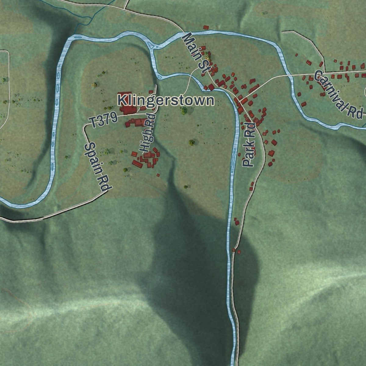 Close-up of the map of Upper Mahantongo, Pennsylvania print showing street and building detail