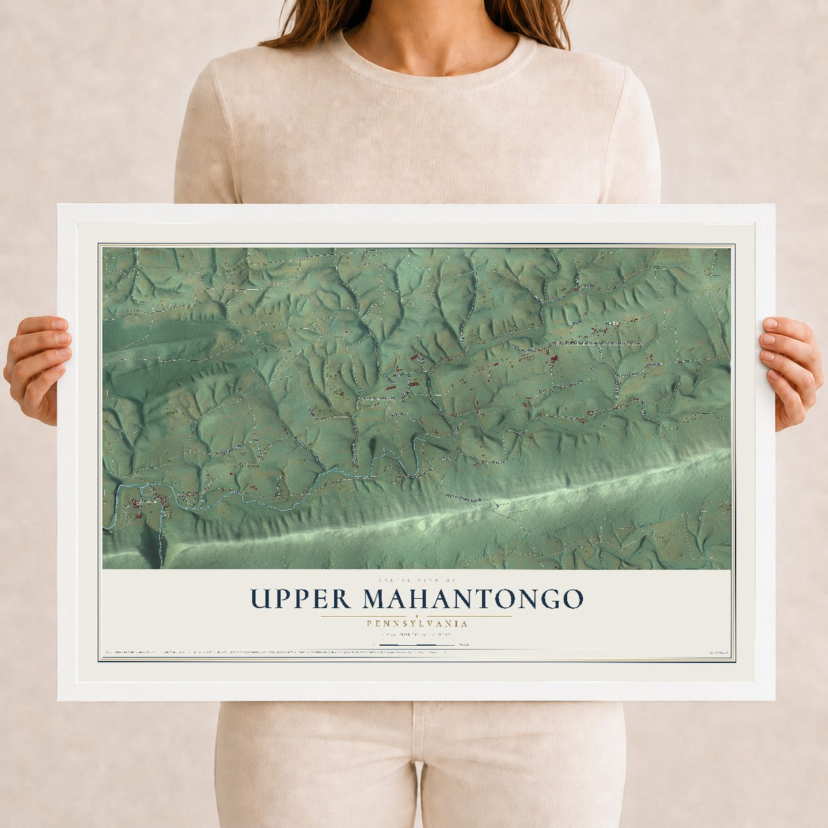 Map of Upper Mahantongo, Pennsylvania, 12 x 18 inch print in a white wood frame