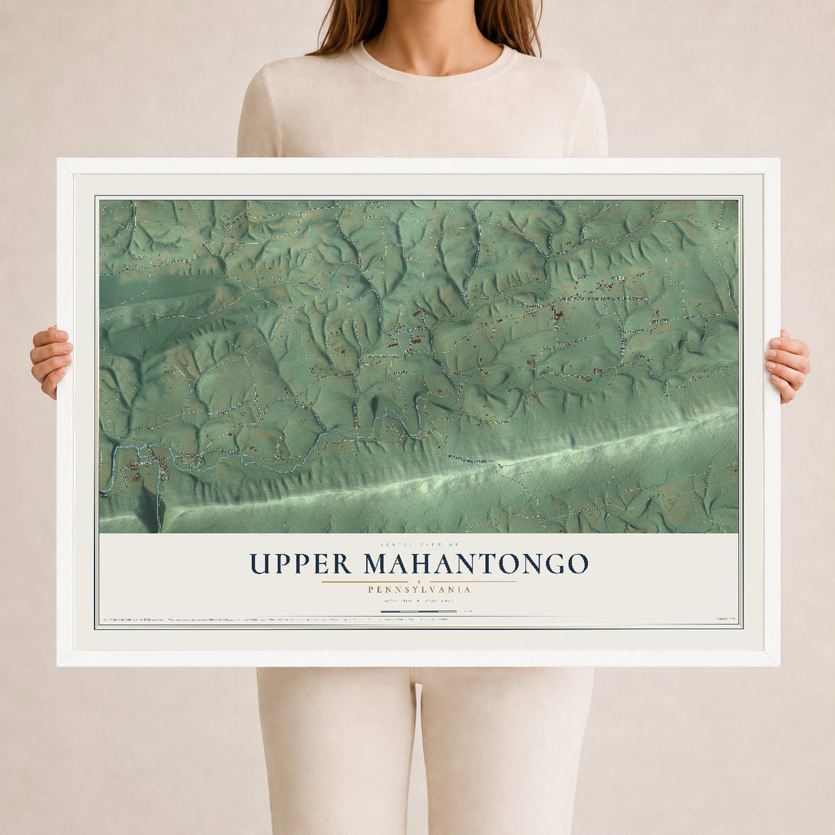 Map of Upper Mahantongo, Pennsylvania, 24 x 36 inch print in a white wood frame