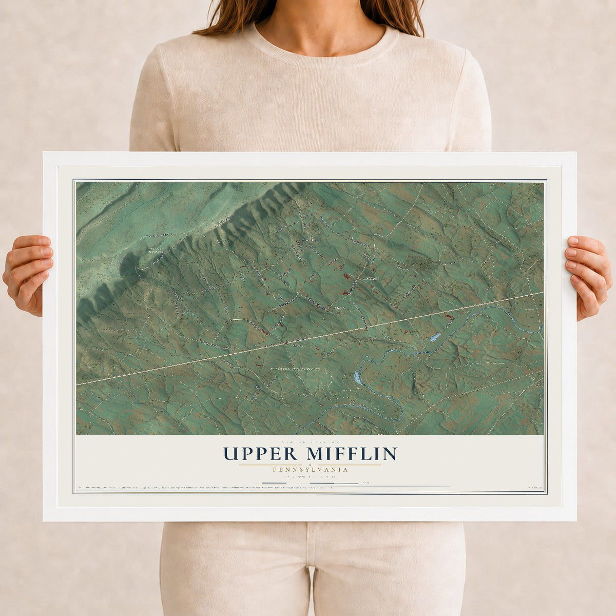 Map of Upper Mifflin, Pennsylvania, 12 x 18 inch print in a white wood frame