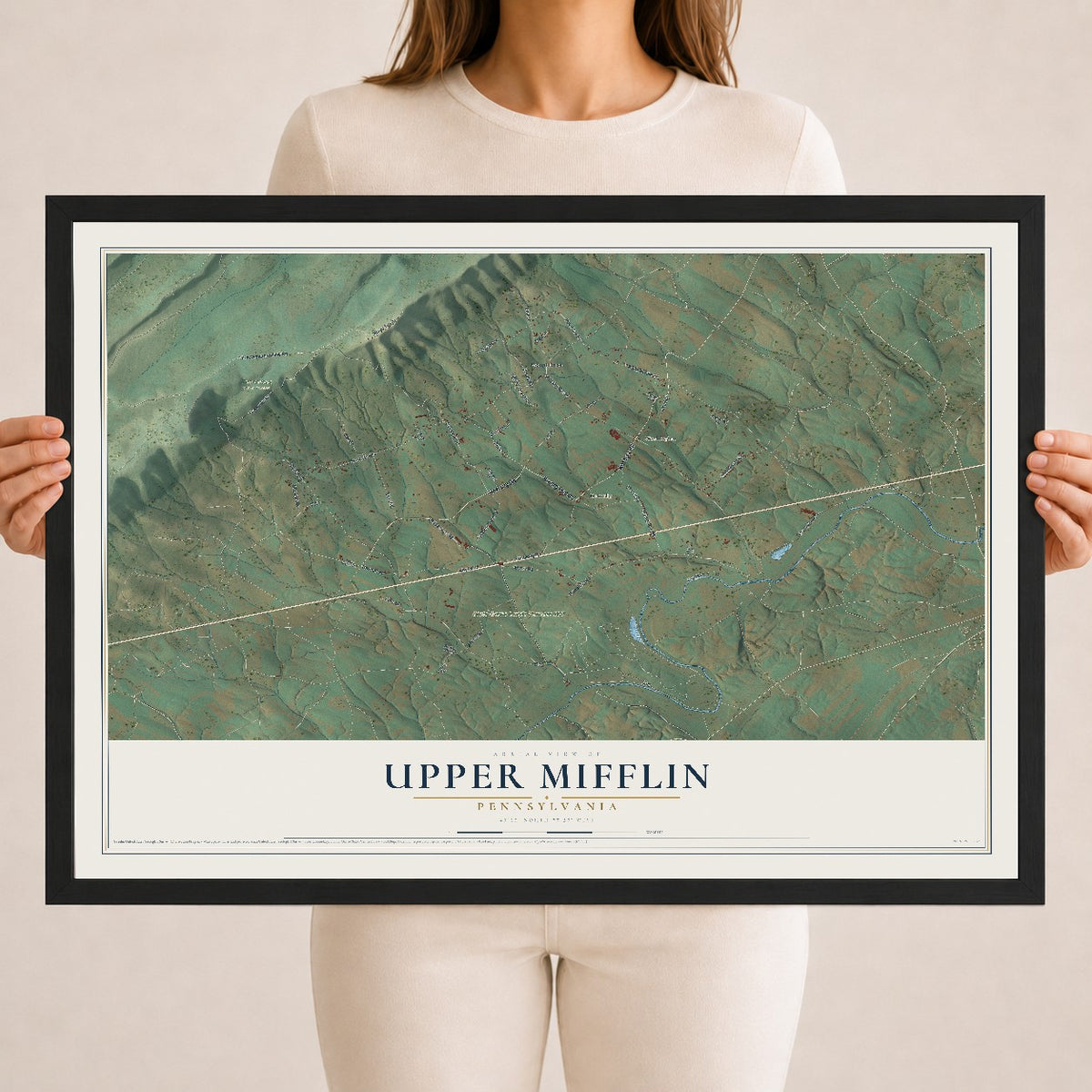 Map of Upper Mifflin, Pennsylvania, 18 x 24 inch print in a black wood frame