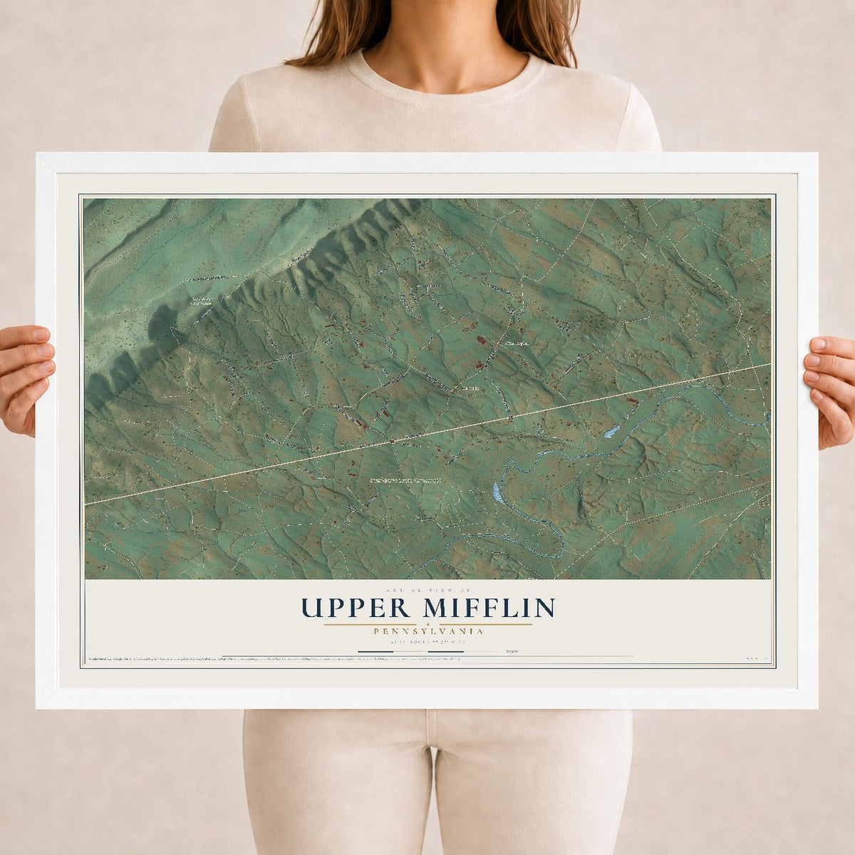 Map of Upper Mifflin, Pennsylvania, 18 x 24 inch print in a white wood frame