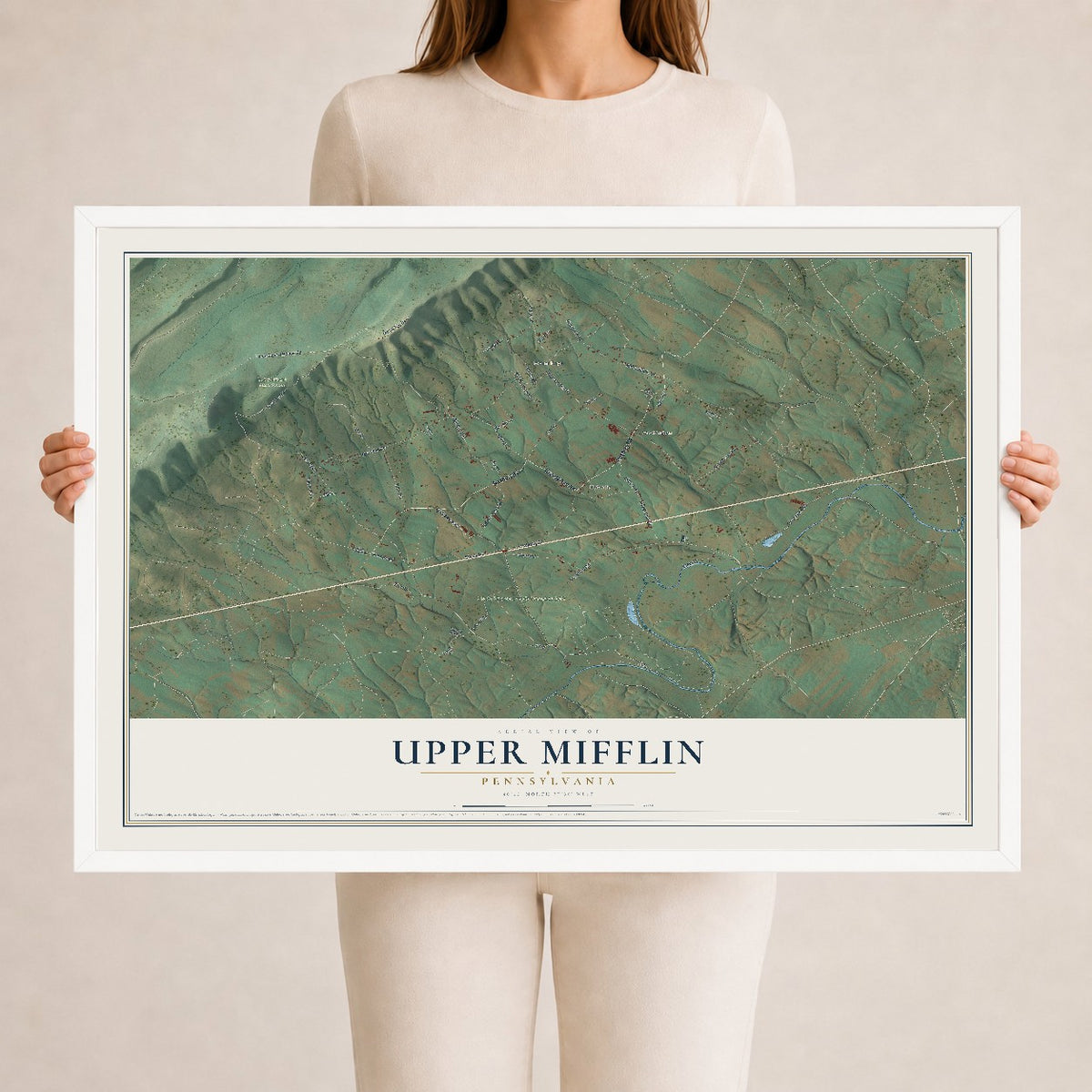 Map of Upper Mifflin, Pennsylvania, 24 x 36 inch print in a white wood frame