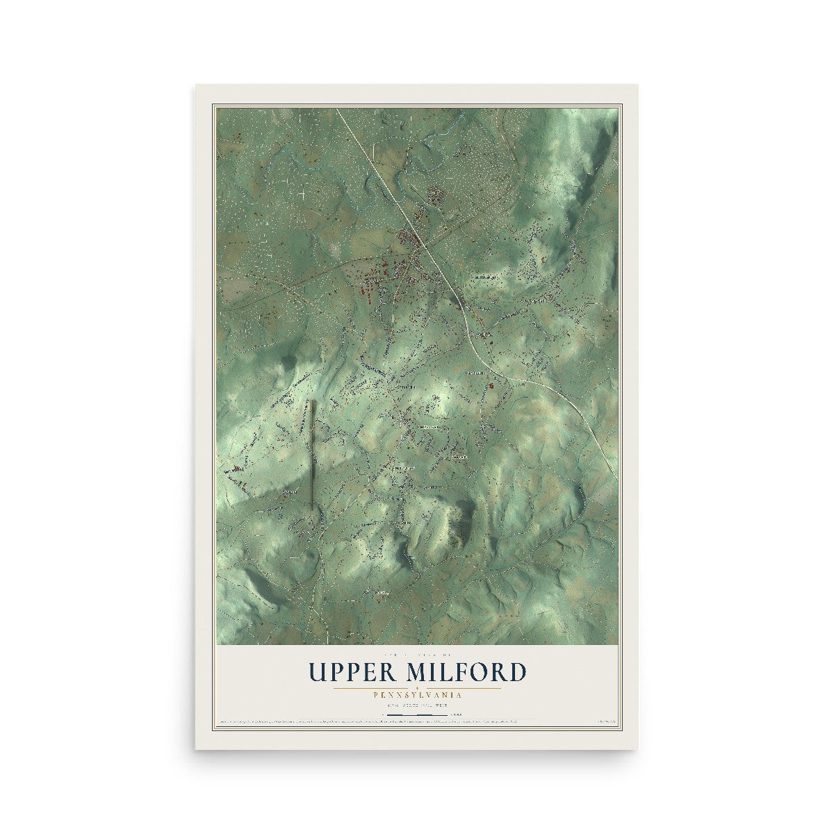 Map of Upper Milford, Pennsylvania, 12 x 18 inch unframed archival matte print