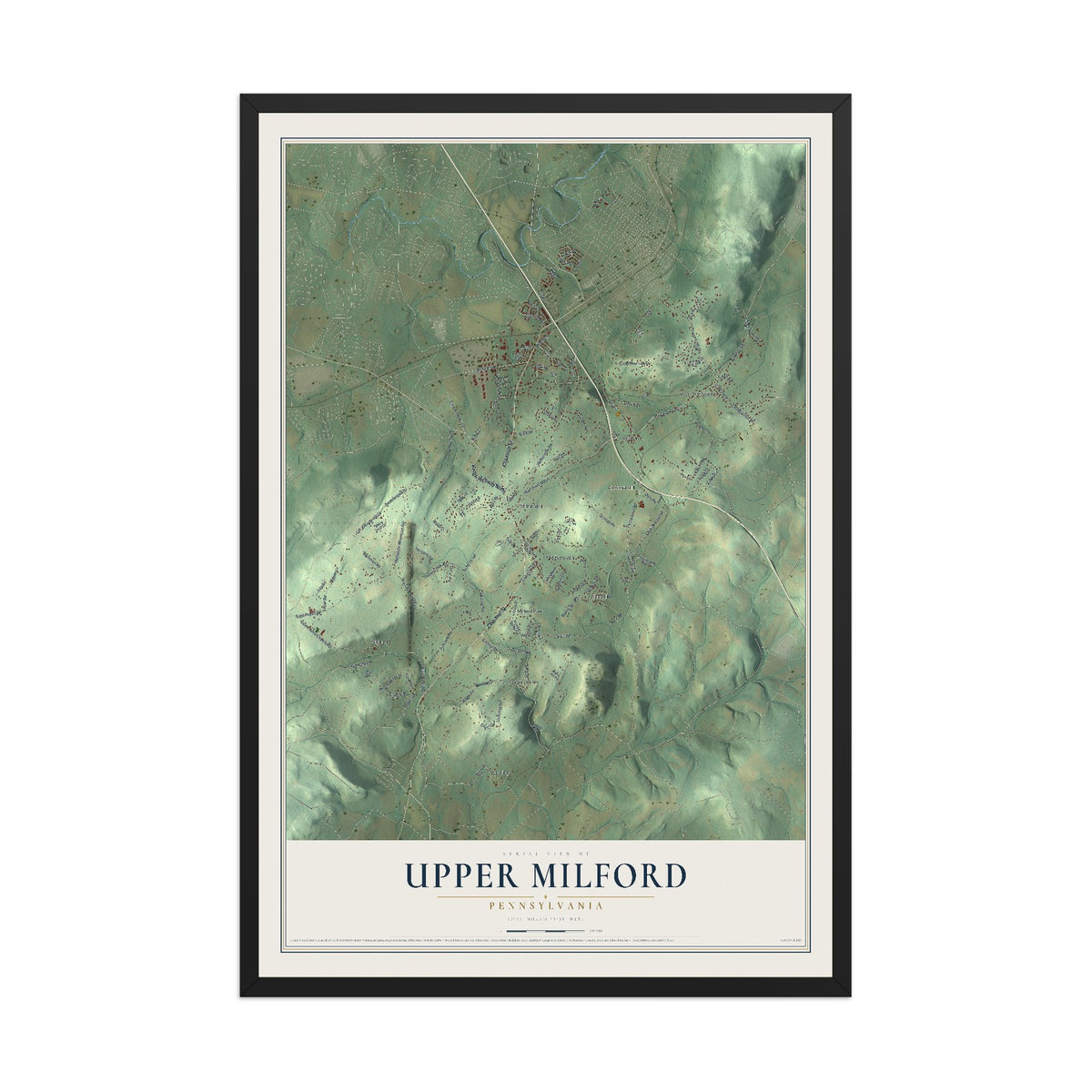 Map of Upper Milford, Pennsylvania, 12 x 18 inch print in a black wood frame