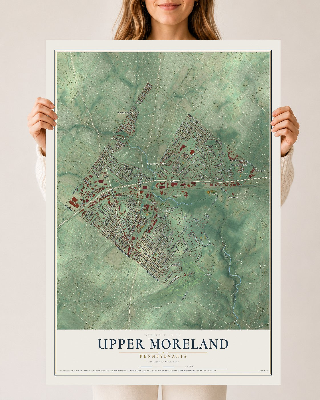 Map of Upper Moreland, Pennsylvania, 24 x 36 inch unframed archival matte print
