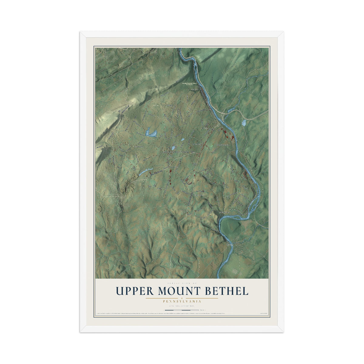 Map of Upper Mount Bethel, Pennsylvania, 12 x 18 inch print in a white wood frame