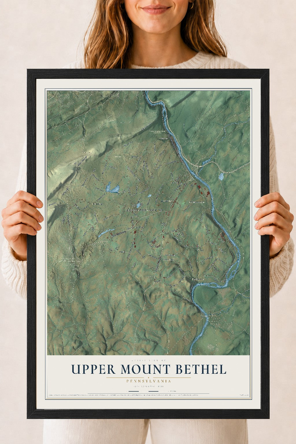 Map of Upper Mount Bethel, Pennsylvania, 18 x 24 inch print in a black wood frame
