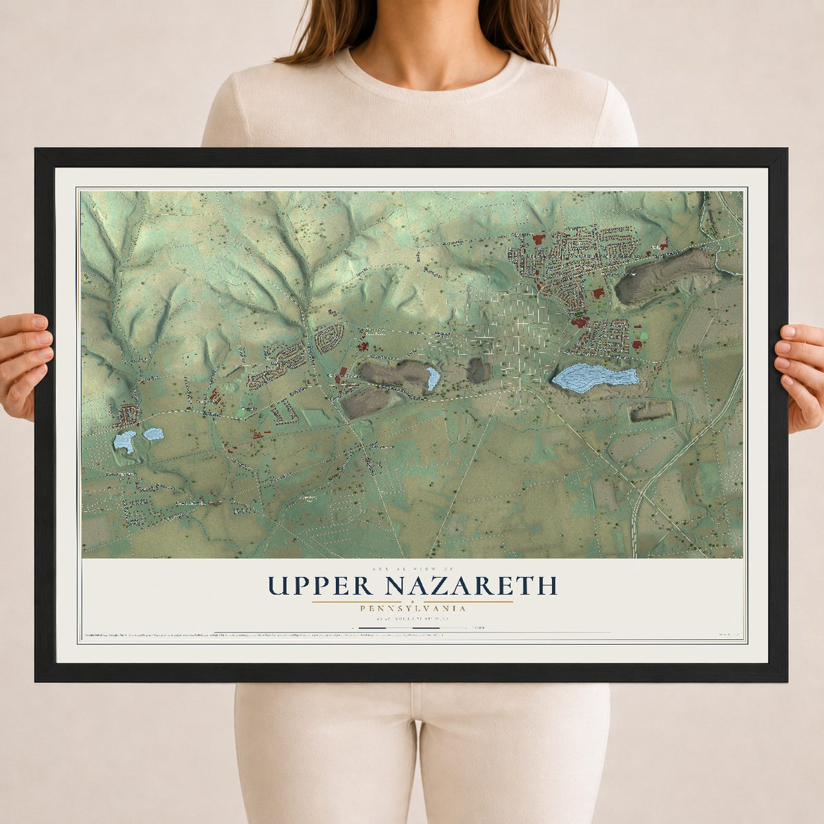 Map of Upper Nazareth, Pennsylvania, 18 x 24 inch print in a black wood frame