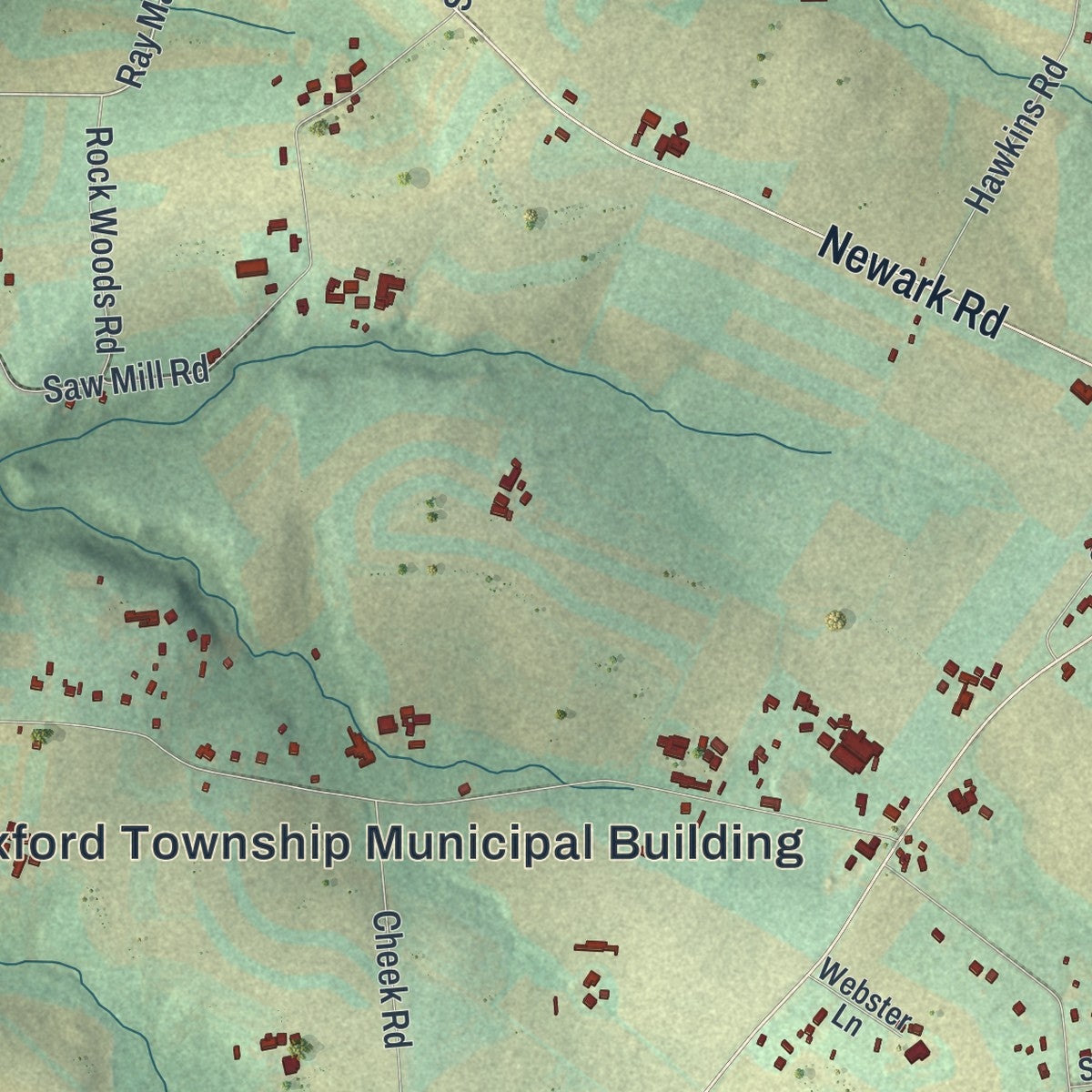 Close-up of the map of Upper Oxford, Pennsylvania print showing street and building detail