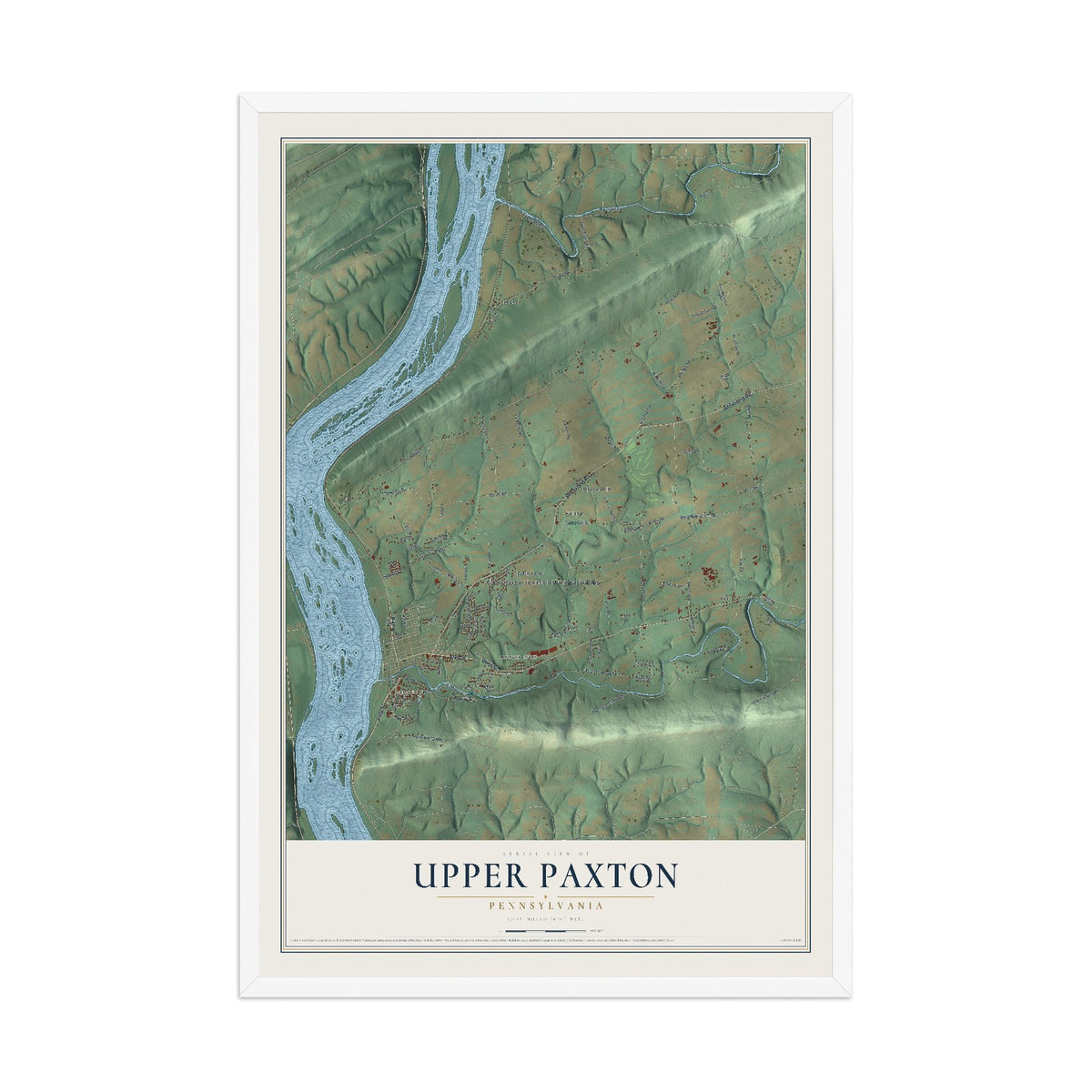 Map of Upper Paxton, Pennsylvania, 12 x 18 inch print in a white wood frame