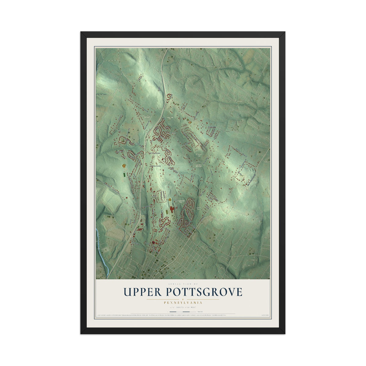 Map of Upper Pottsgrove, Pennsylvania, 12 x 18 inch print in a black wood frame