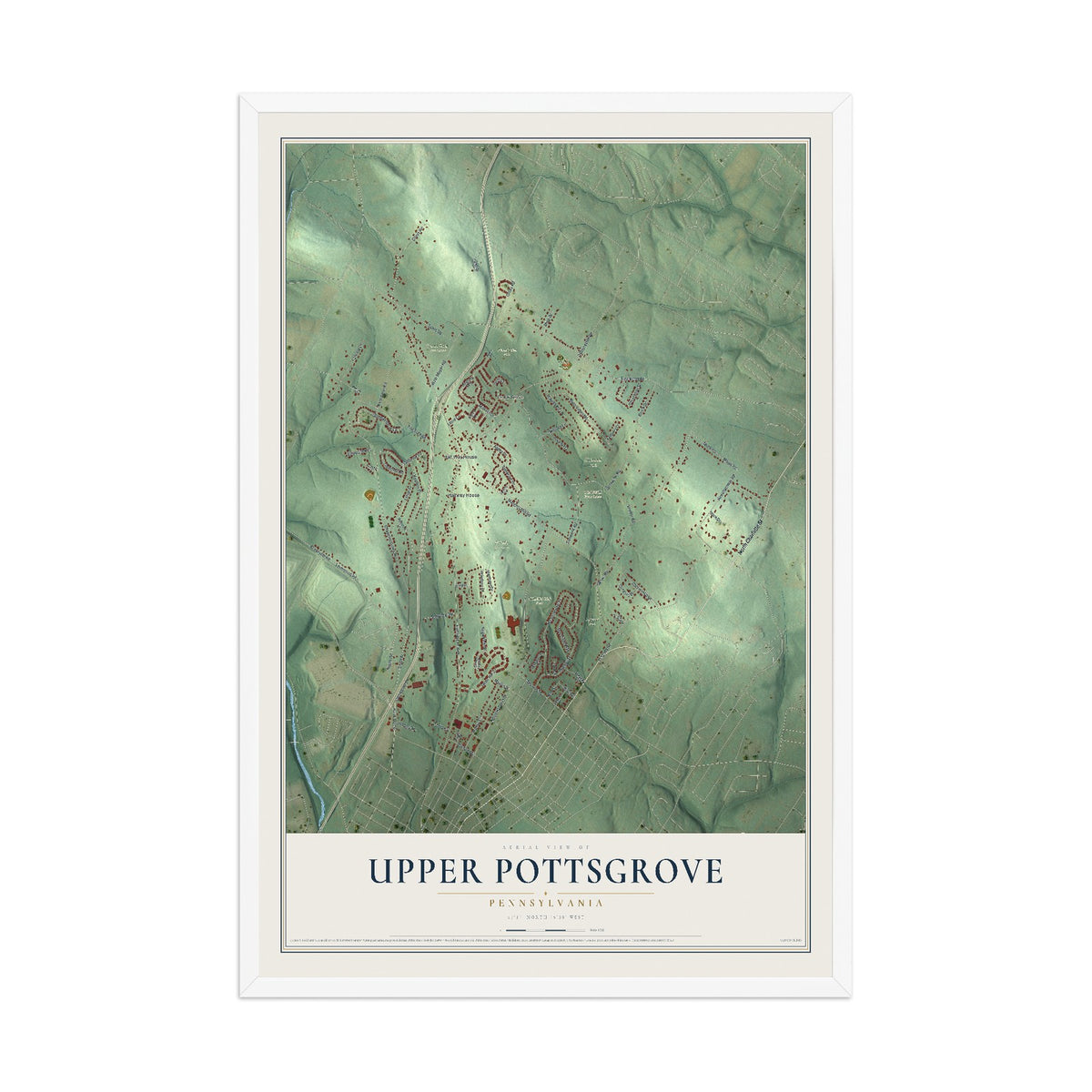 Map of Upper Pottsgrove, Pennsylvania, 12 x 18 inch print in a white wood frame