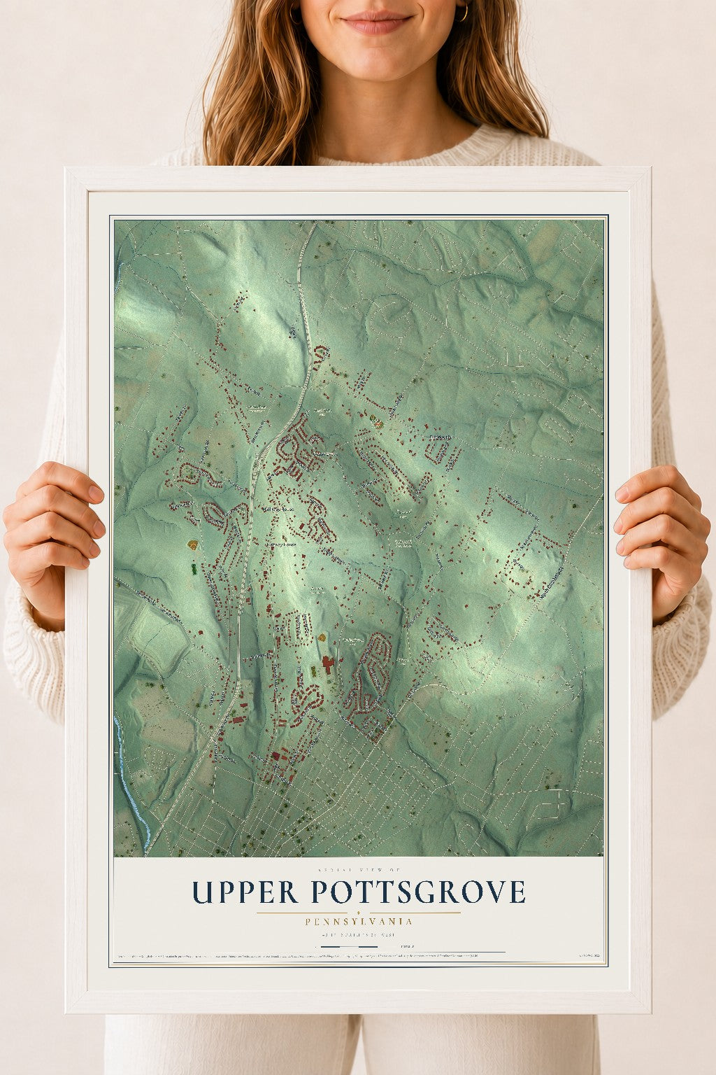 Map of Upper Pottsgrove, Pennsylvania, 18 x 24 inch print in a white wood frame
