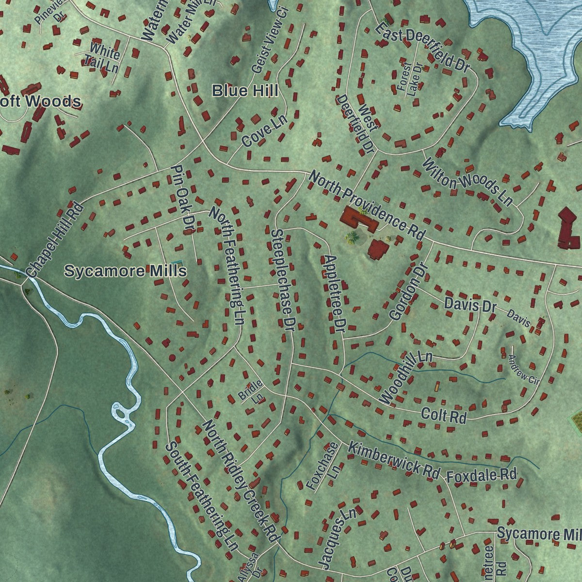 Second close-up of the map of Upper Providence, Delaware County, Pennsylvania print showing more streets and buildings
