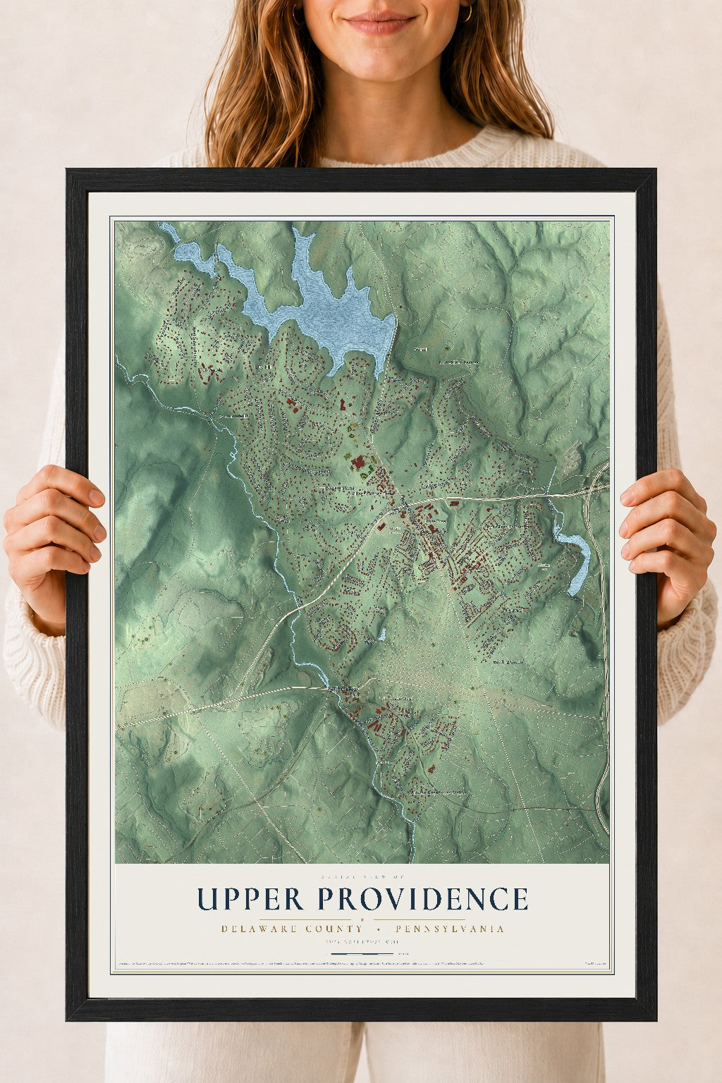 Map of Upper Providence, Delaware County, Pennsylvania, 18 x 24 inch print in a black wood frame