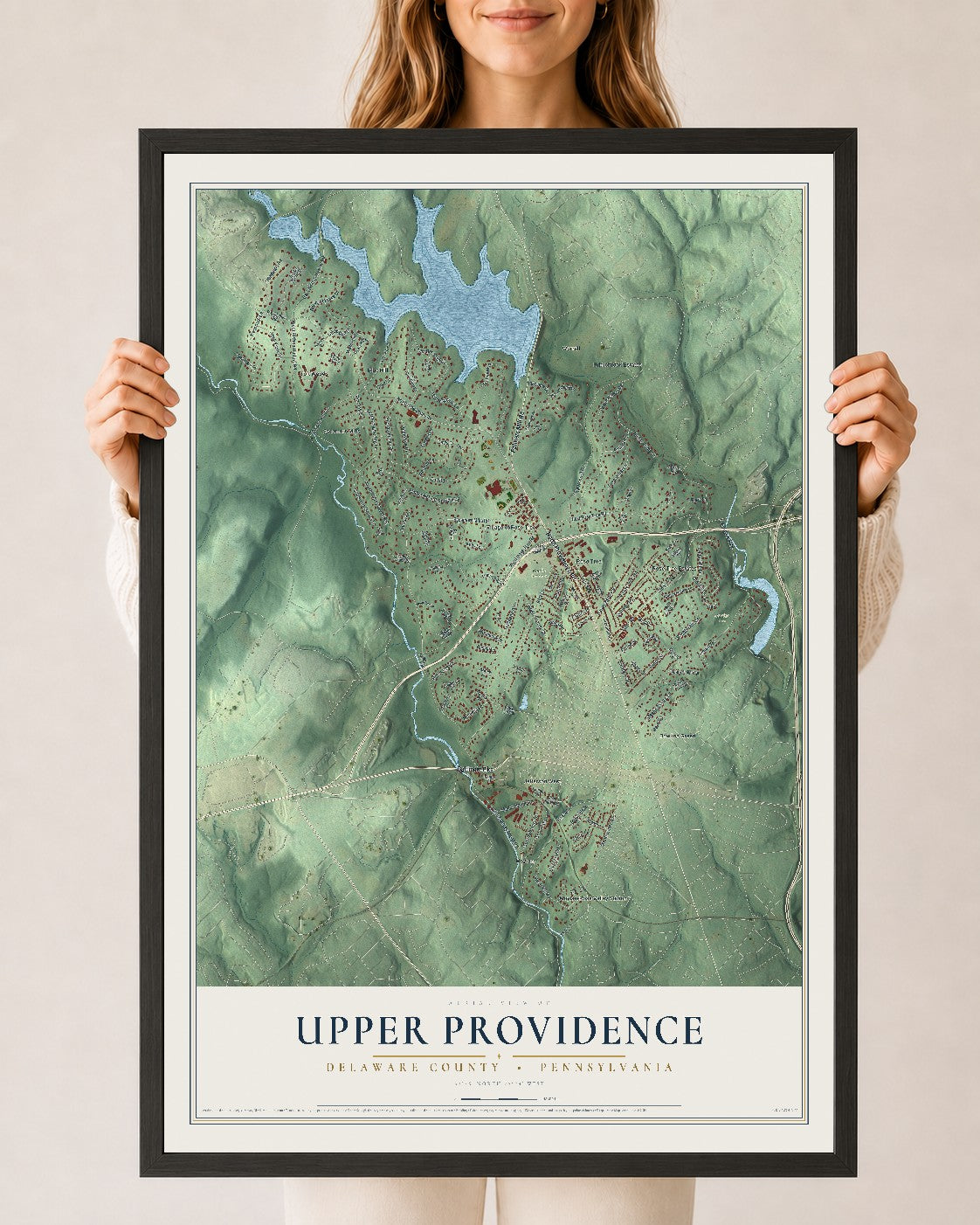 Map of Upper Providence, Delaware County, Pennsylvania, 24 x 36 inch print in a black wood frame