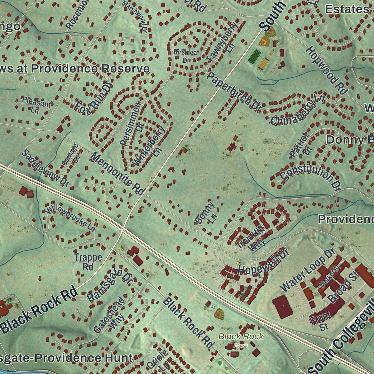 Close-up of the map of Upper Providence, Montgomery County, Pennsylvania print showing street and building detail