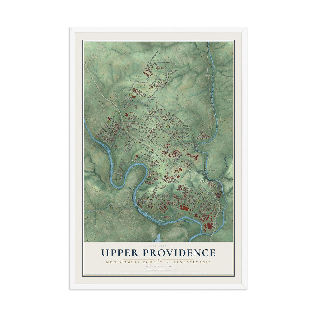 Map of Upper Providence, Montgomery County, Pennsylvania, 12 x 18 inch print in a white wood frame
