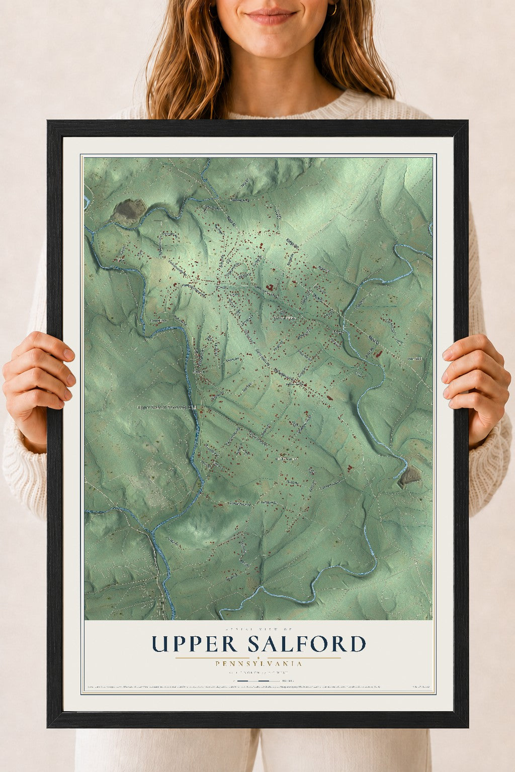 Map of Upper Salford, Pennsylvania, 18 x 24 inch print in a black wood frame
