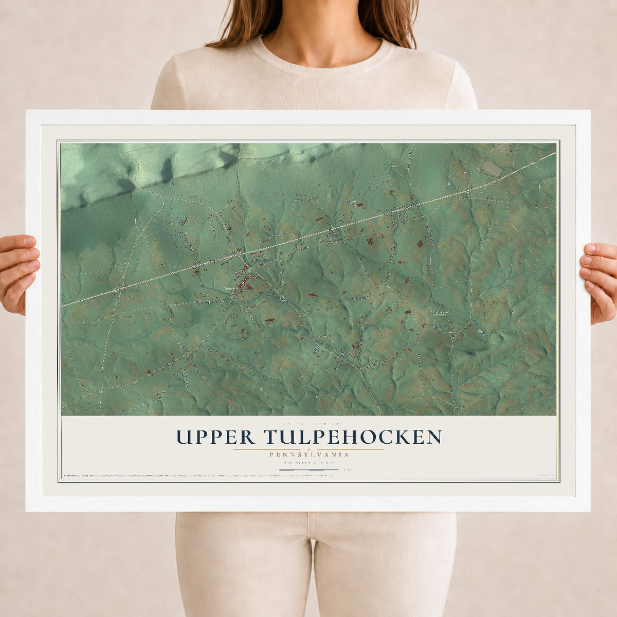 Map of Upper Tulpehocken, Pennsylvania, 18 x 24 inch print in a white wood frame