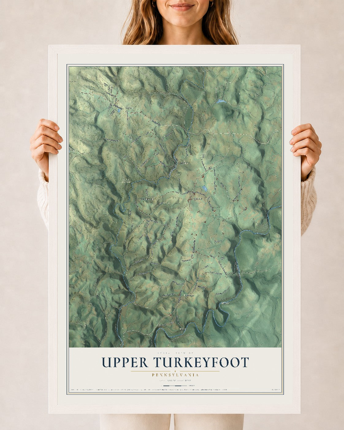 Map of Upper Turkeyfoot, Pennsylvania, 24 x 36 inch print in a white wood frame