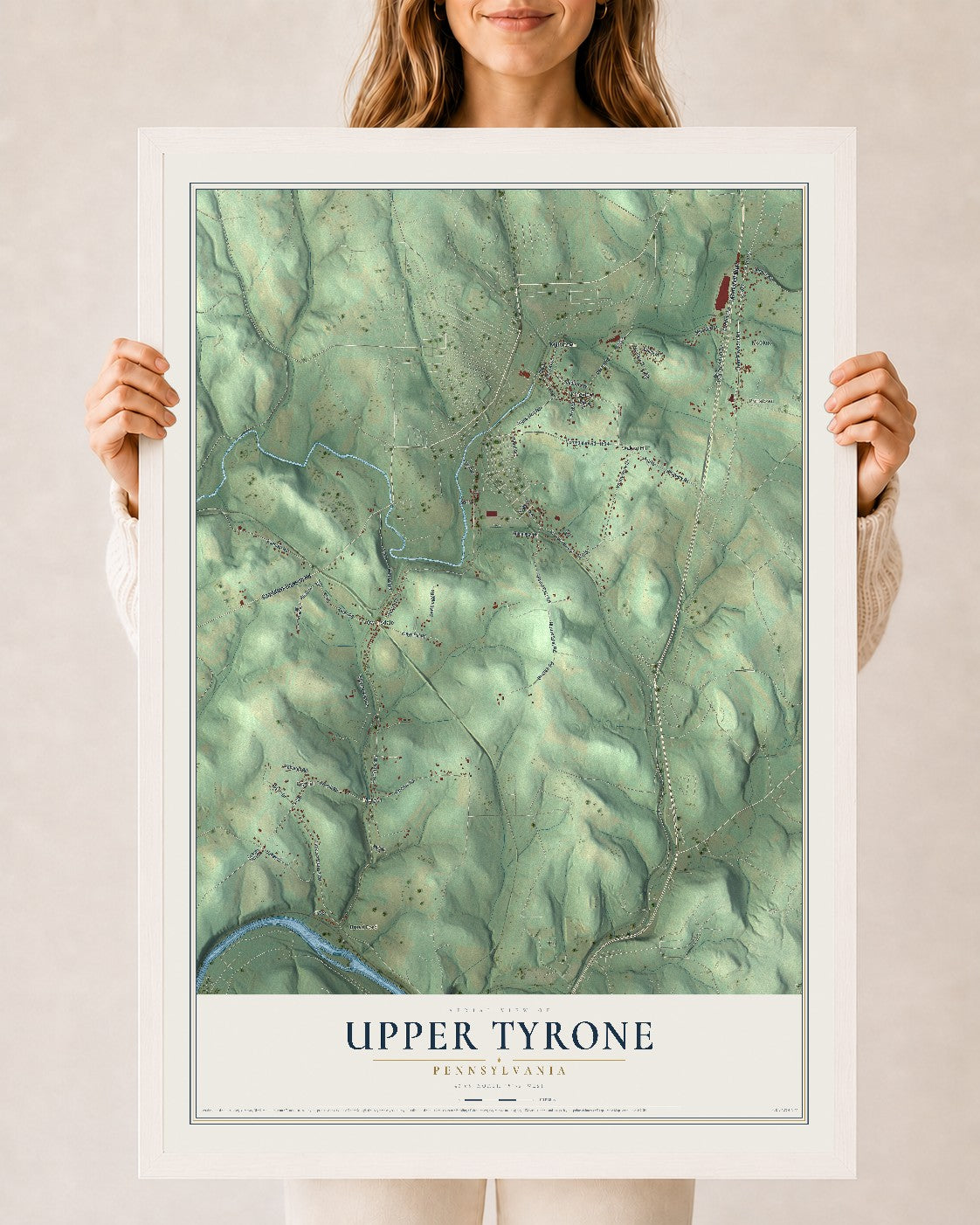 Map of Upper Tyrone, Pennsylvania, 24 x 36 inch print in a white wood frame