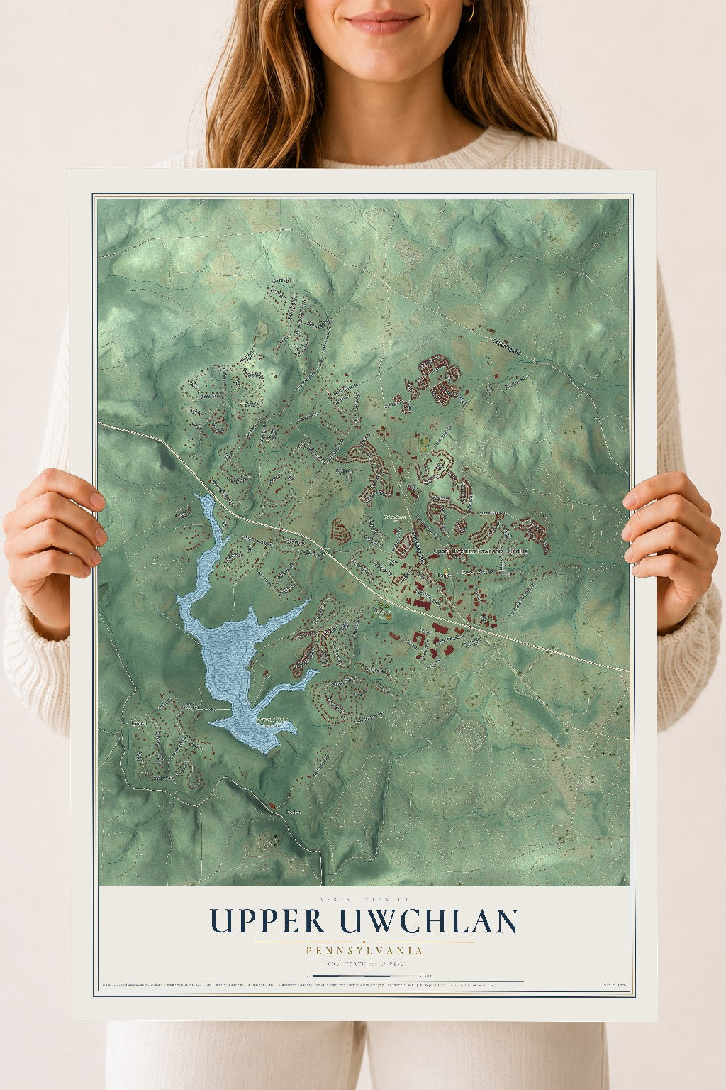 Map of Upper Uwchlan, Pennsylvania, 18 x 24 inch unframed archival matte print