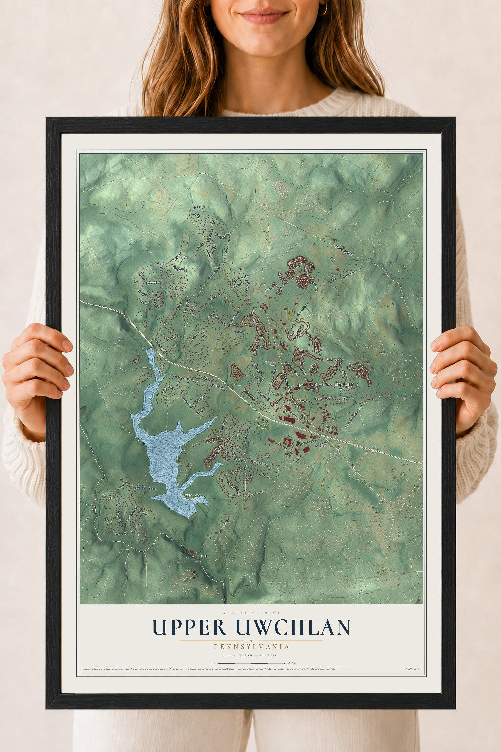 Map of Upper Uwchlan, Pennsylvania, 18 x 24 inch print in a black wood frame