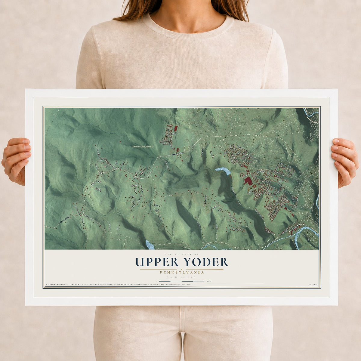 Map of Upper Yoder, Pennsylvania, 12 x 18 inch print in a white wood frame