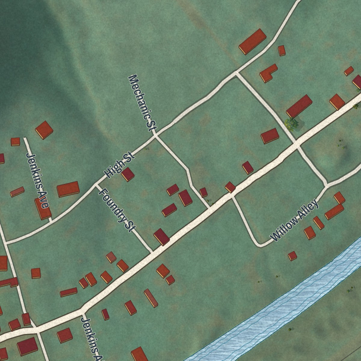 Close-up of the map of Ursina, Pennsylvania print showing street and building detail