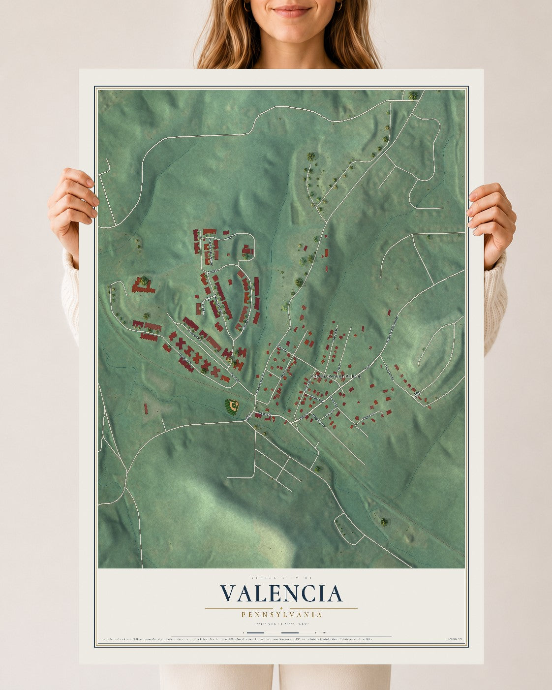Map of Valencia, Pennsylvania, 24 x 36 inch unframed archival matte print